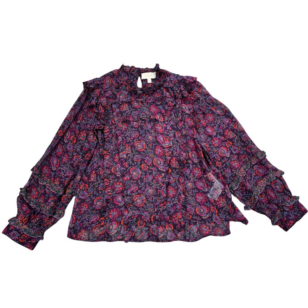 Cleobella x Revolve Fiorella Blouse Purple Paisley Floral Ruffle Long Sleeve L - Picture 4 of 15